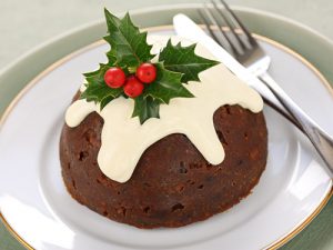Plum pudding served on a plate