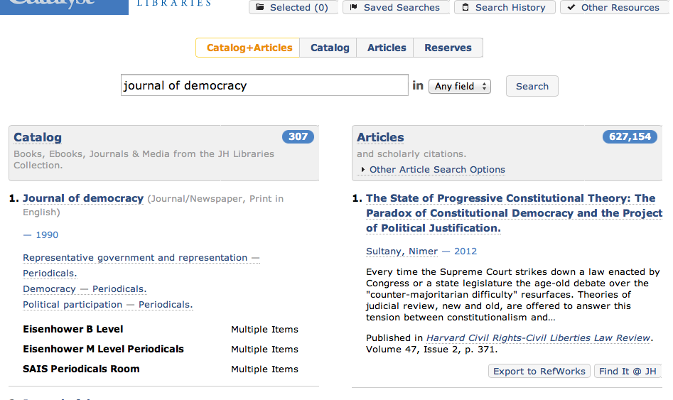 Catalyst Now with Articles! The Sheridan Libraries & University