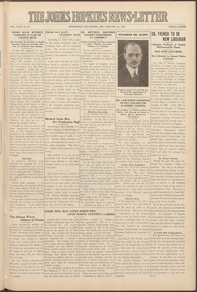 1927 Johns Hopkins Newsletter