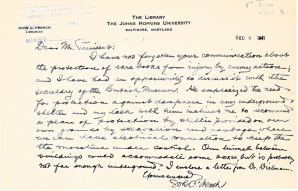 Letter from French to university president Bowman