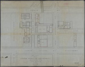 A map of Johns Hopkins University’s original campus created in 1894