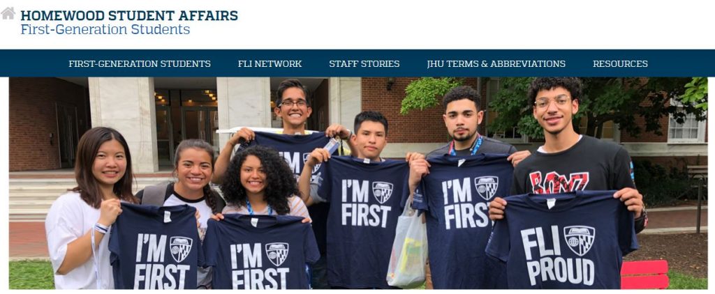 Website image for Homewood Student Affairs, showing first-generation college students