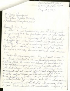 Scan of letter to Dr. Milton Eisenhower