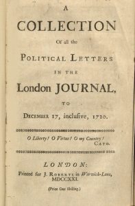 Photograph of the title page of "A Collection of all the Political Letters in the London Journal"