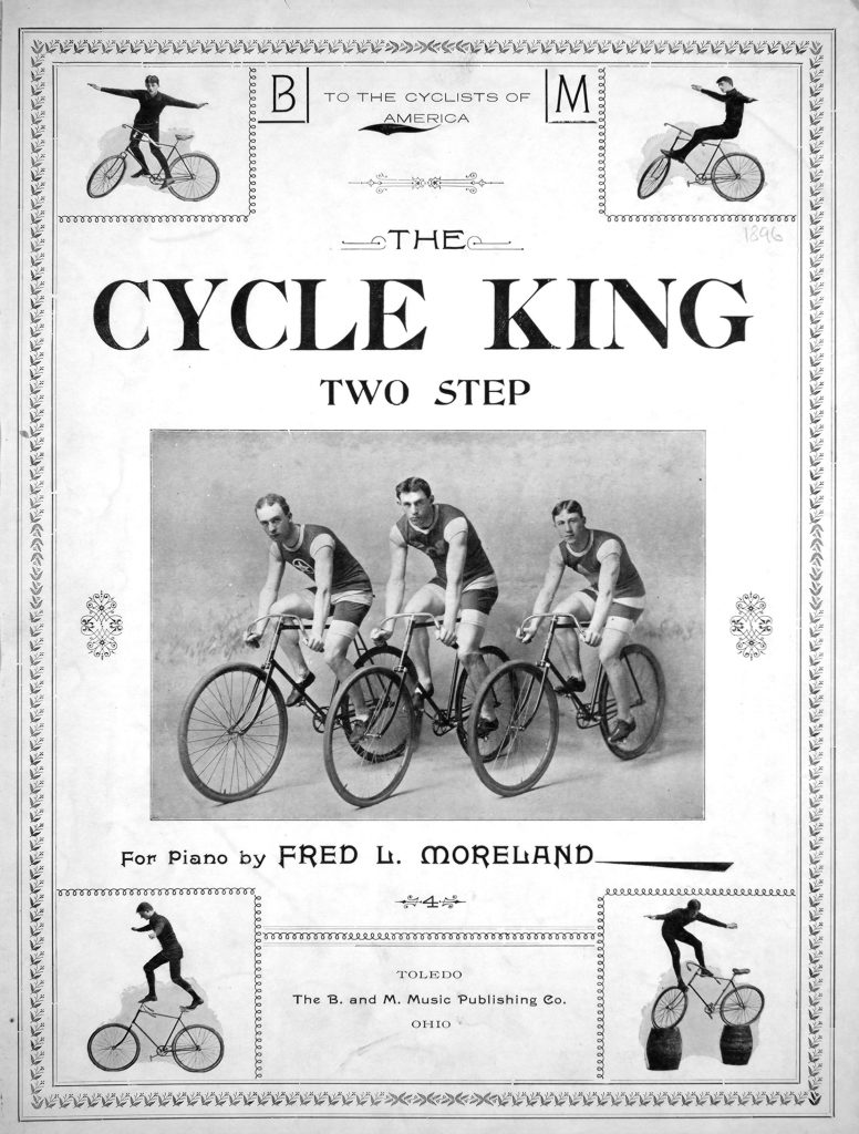 sheet music cover with two bicyclists