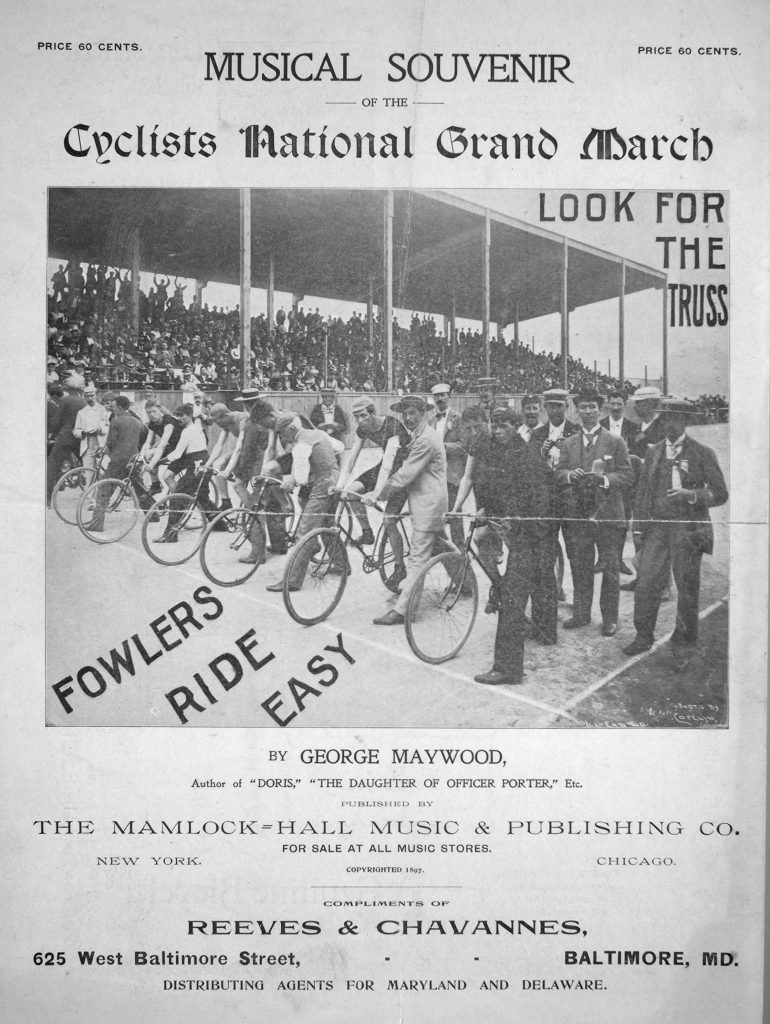 sheet music cover with bicycle race