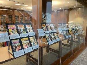 Photograh showing comic books on display