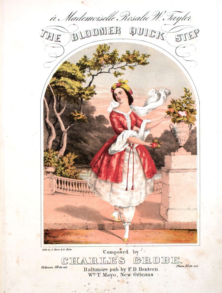 sheet music cover of a woman wearing bloomers