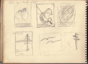 Page of Willie Lee Rose's sketchbook depicting personal library bookplates
