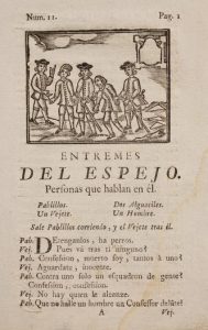 First page of text and image from a Spanish Golden Age play.