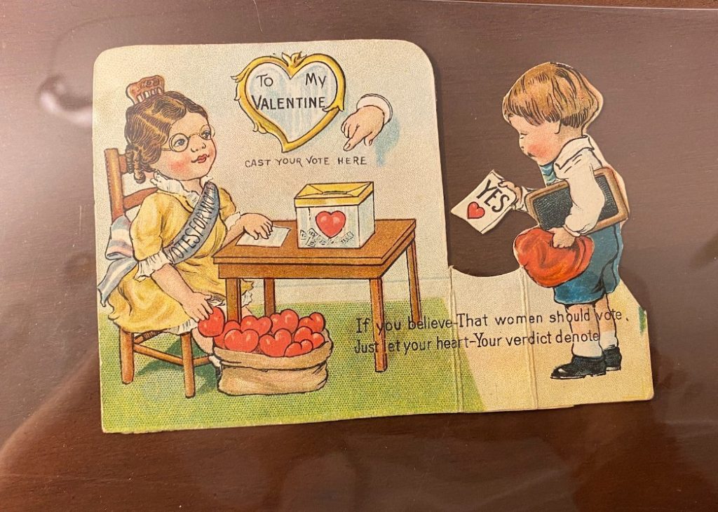 Women's suffrage valentine card featuring a boy and girl