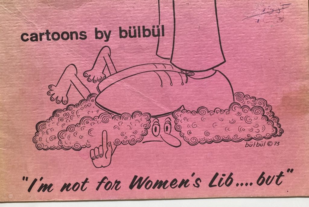 Front cover of a book featuring women's liberation comic strips by bulbul.
