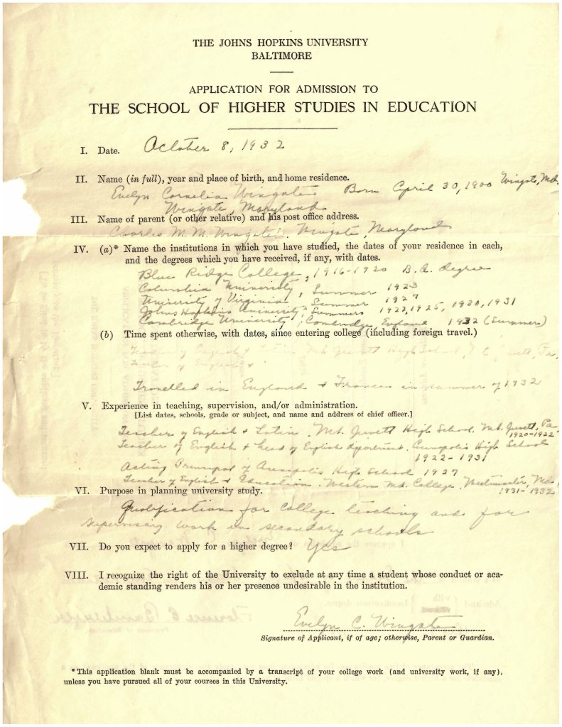 Application for Admission to the School of Higher Studies in Education, October 8, 1932