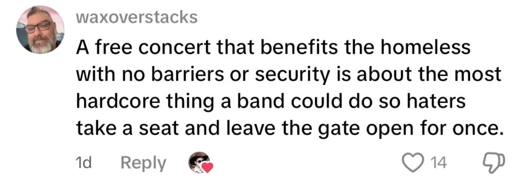 TikTok comments praising the efforts of Turnstile