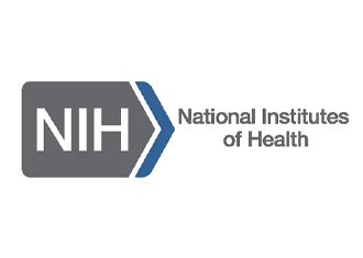 logo with the text NIH in a grey arrow with a blue line pointing toward the text reading National Institutes of Health