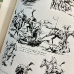 black and white illustrations of steeplechase horses jumping over obstacles