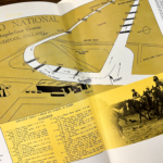 yellow hand drawn map of the Grand National steeplechase course with descriptions of hazards beneath